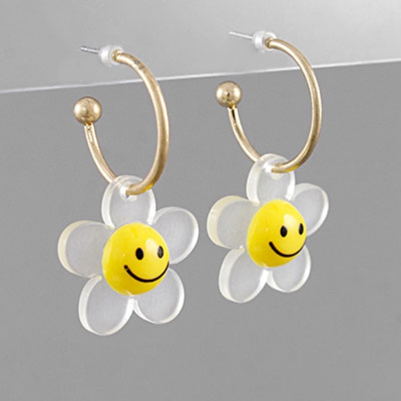 Smile Face Flower Drop Hoops